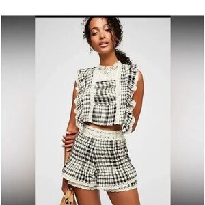 Free people Black and White Plaid Ruffle Two-Piece Set